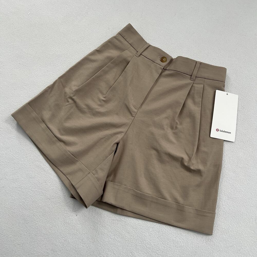 NWT Lululemon LuluLinen High-Rise Pleated Short 6" Sheer Oak Tan Linen Blend 27 - Picture 2 of 13